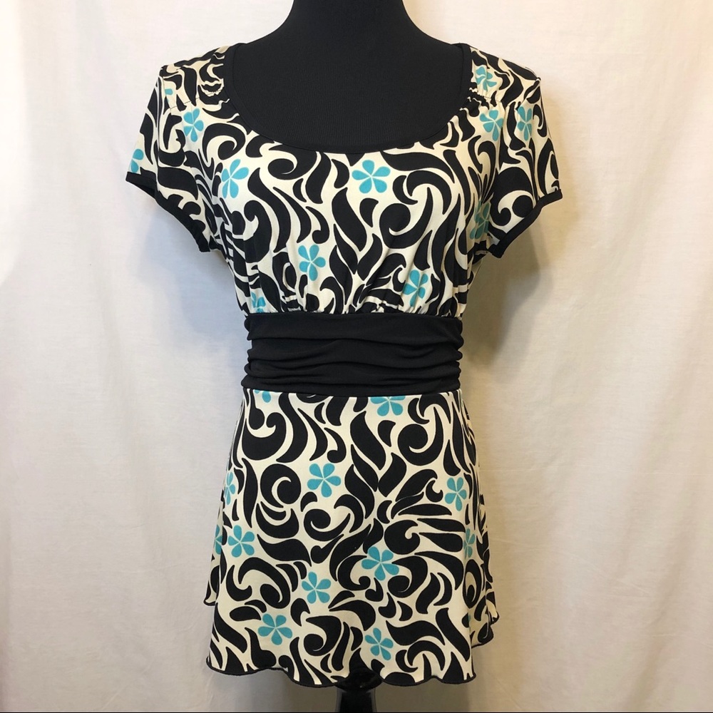 j. t. b. Floral Scoop Neck Blouse Tie at Waist - S
